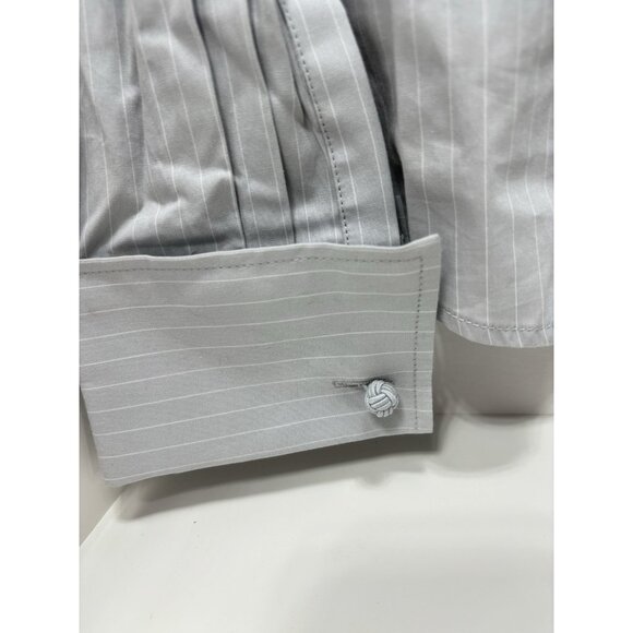 Jacob Womens Medium Grey White Striped Button Up Casual Dress Shirt Top New - Picture 8 of 8